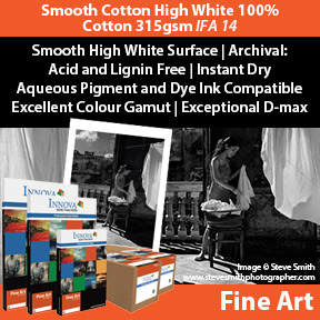 Smooth Cotton High White White 100% Cotton 315gsm (IFA 14) | Archival Inkjet Fine Art Paper | Innova Art